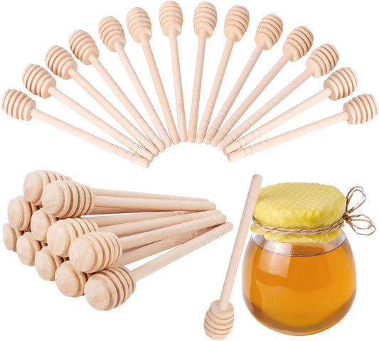 50 PCS Wooden Honey Sticks Dipper 6 Inch, Individually Wrapped Mini Honeycomb Honey Stirrer Stick For Honey Jar Dispense Drizzle Honey and Wedding Party Favors Gift