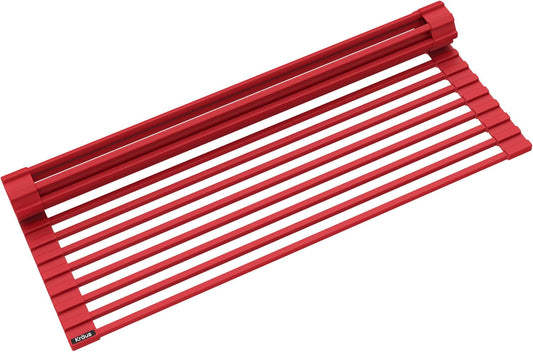 Kraus Multipurpose Workstation Sink Roll-Up Dish Drying Rack, Colander and Trivet in Red, KRM-11RD