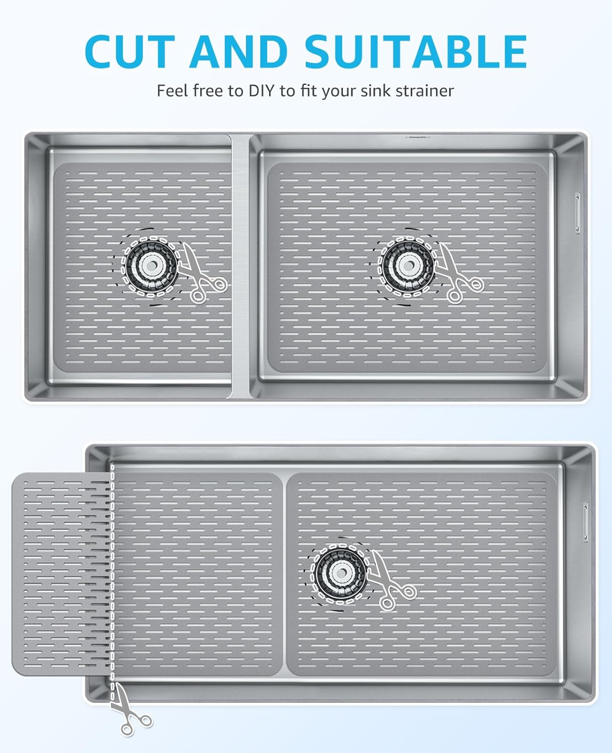 Bligli Mesh Sink Mat, 15.7 x 11.8inch Sink Prtector Mats for Kitchen Sinks, PVC Eco-Friendly Sink Protectors for Bottom of Sink, Fast Draining, Easy Cleaning, Gray