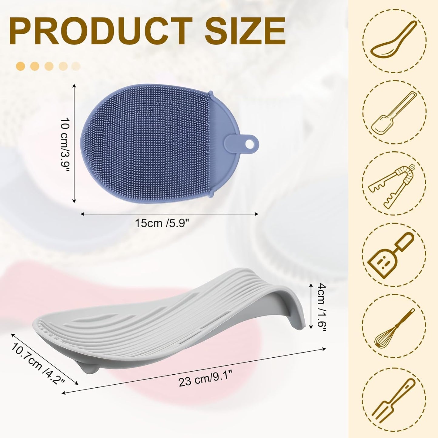 uxcell 1 Set Silicone Spoon Rest for Stove Top, Silicone Spoon Holder for Cooking Spatula, Ladle, Brush Light Grey/Dark Blue