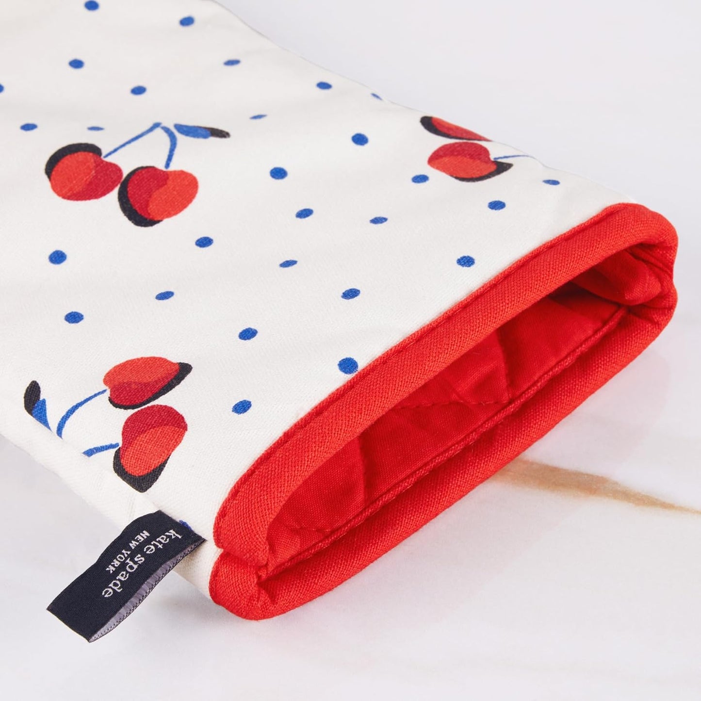 Kate Spade New York Cherry Dot Kitchen Towel, Oven Mitt & Pot Holder 4-Pack Set, 17" x 28", 7" x 13", 7" x 10", White/Red/Blue