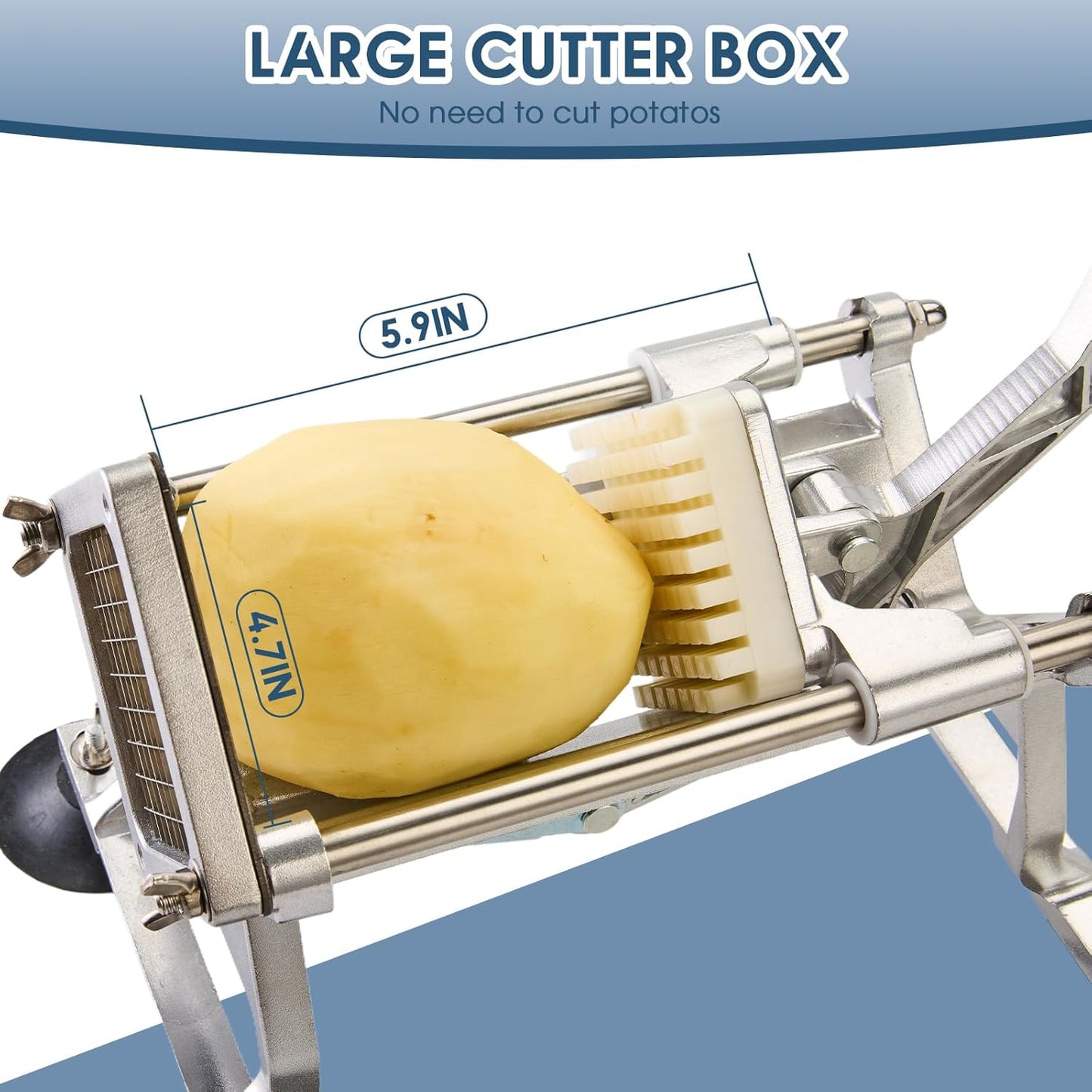 Commercial French Fry Cutter Stainless Steel Potato Cutter with 1/2,1/3,3/8 Inch Blade and 8-wedge balde, Heavy Duty Potato Slicer Manual Potato Chopper Set for Sweet Potato, Carrot, Cucumbers