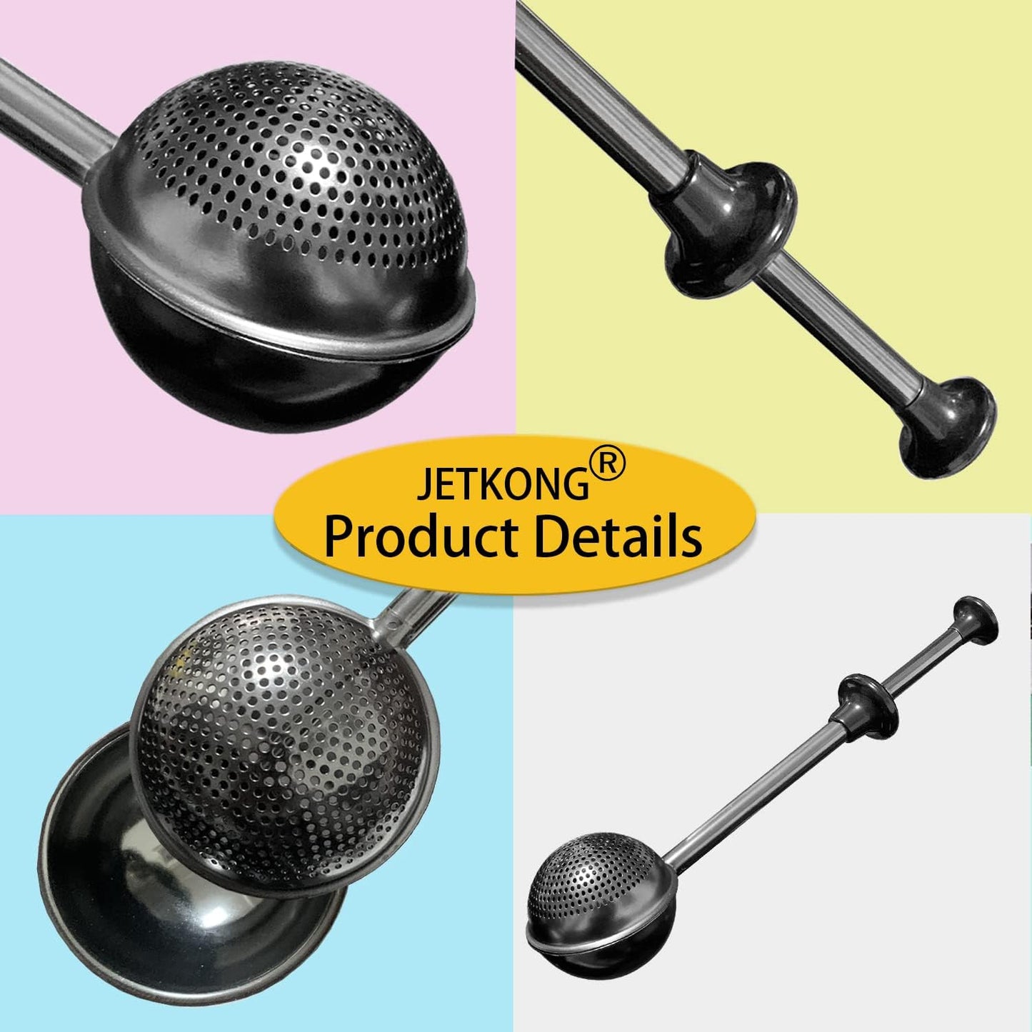 JETKONG Powdered Sugar Shaker Duster Flour Dispenser Shaker with 18/8 Stainless Steel Spring-operated Handle for Sugar Flour and Spices (Black)