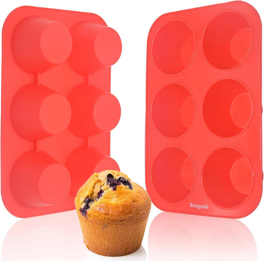 Silicone Large Muffin Pan 2 Pack,6 Cup Large Silicone Cupcake Pan,Non-Stick Jumbo Muffin Pans,Food Grade Cupcake Molds,Perfect for Egg Muffin,Big Cupcake