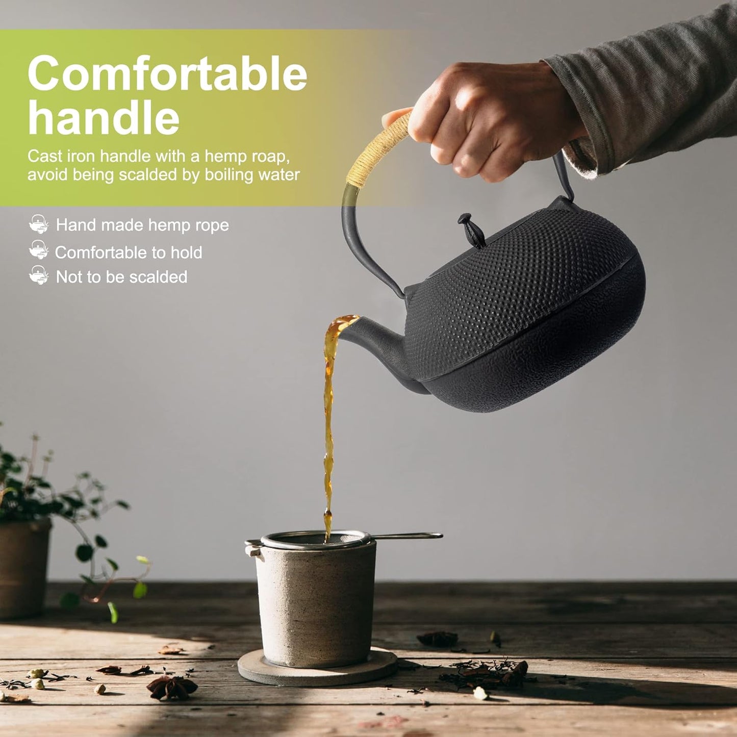 suyika Japanese Tetsubin Tea Kettle Cast Iron Teapot with Stainless Steel Infuser 60 oz/1800 ml