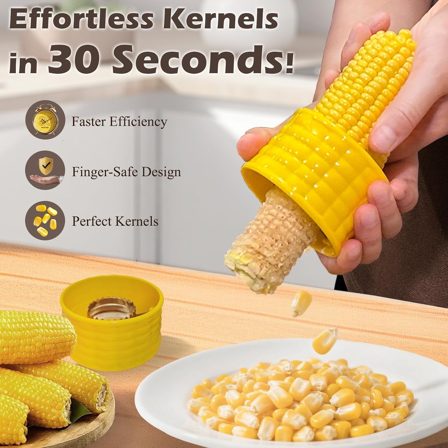 Corn Peeler for Corn on the Cob, Peelers for Kitchen with Ultra-Sharp Stainless Steel Serrated Blades & Ergonomics Corn-Shaped Comfort Grip, 2 Packs