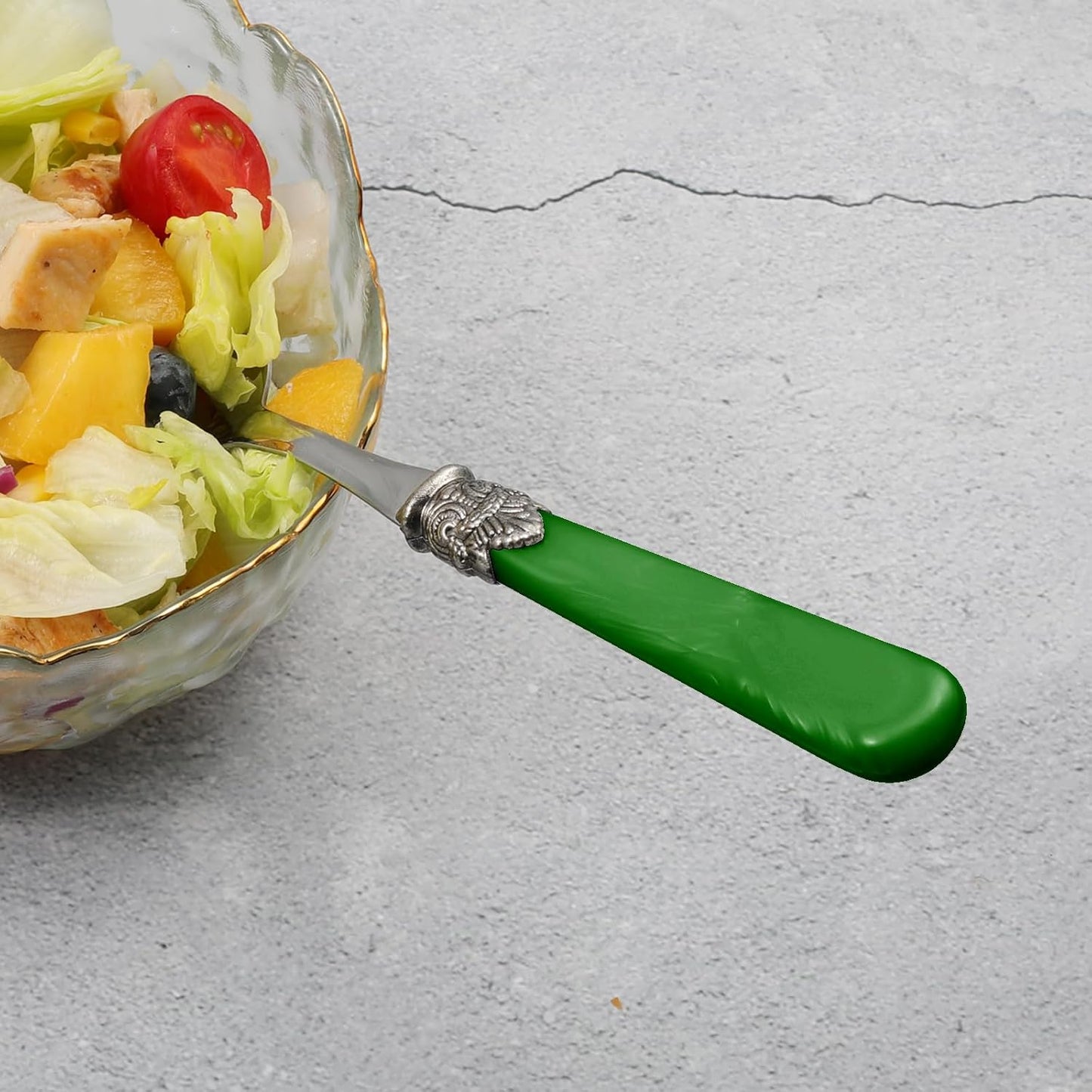 2-piece Salad Servers Stainless Steel Salad Serving Set Salad Fork and Spoon (Deep Green)