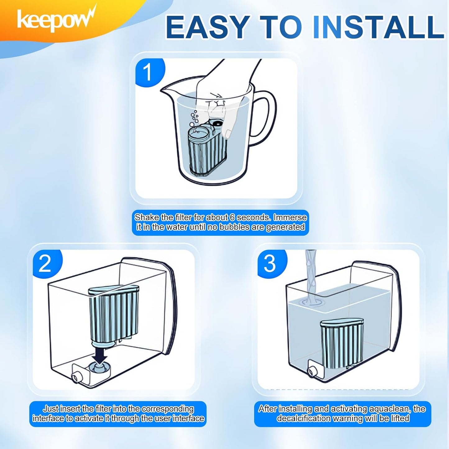 KEEPOW CA6903 Coffee Water Filter Compatible with Philips AquaClean, Aqua Clean Dedicated Anti-Lime Calc and Water Filter for Super-Automatic Espresso Machine, 2 Pack