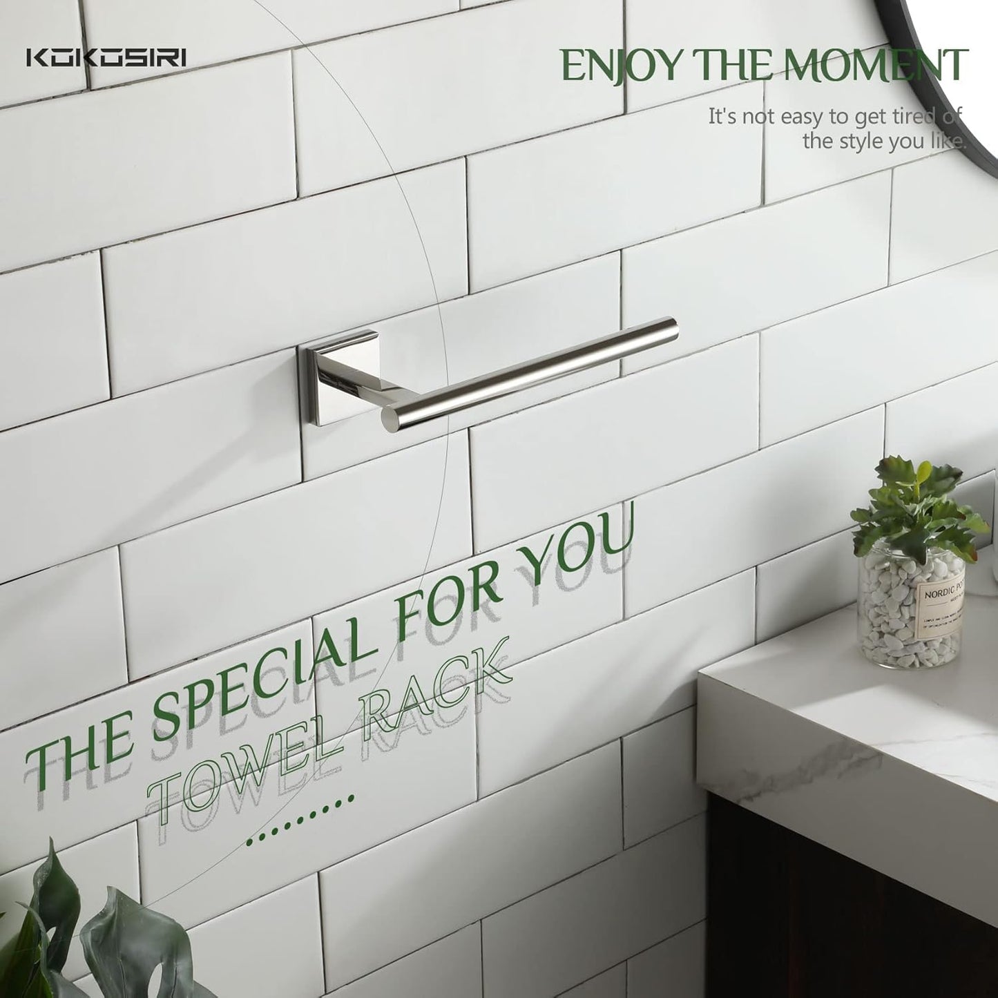 KOKOSIRI Bathroom Hand Towel Holder Rack Bathroom Hardware, Suitable for Wall Mounted Towel Bar Screw in, Polished Stainless Steel B3008CH