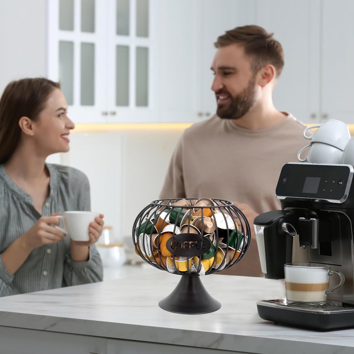 Large Capacity Coffee Pod Holder for Countertop K Cup Organizer Metal Storage Basket for Keuring Pods K Cup Storage for Capsule Creamer Coffee Bar Decor Black