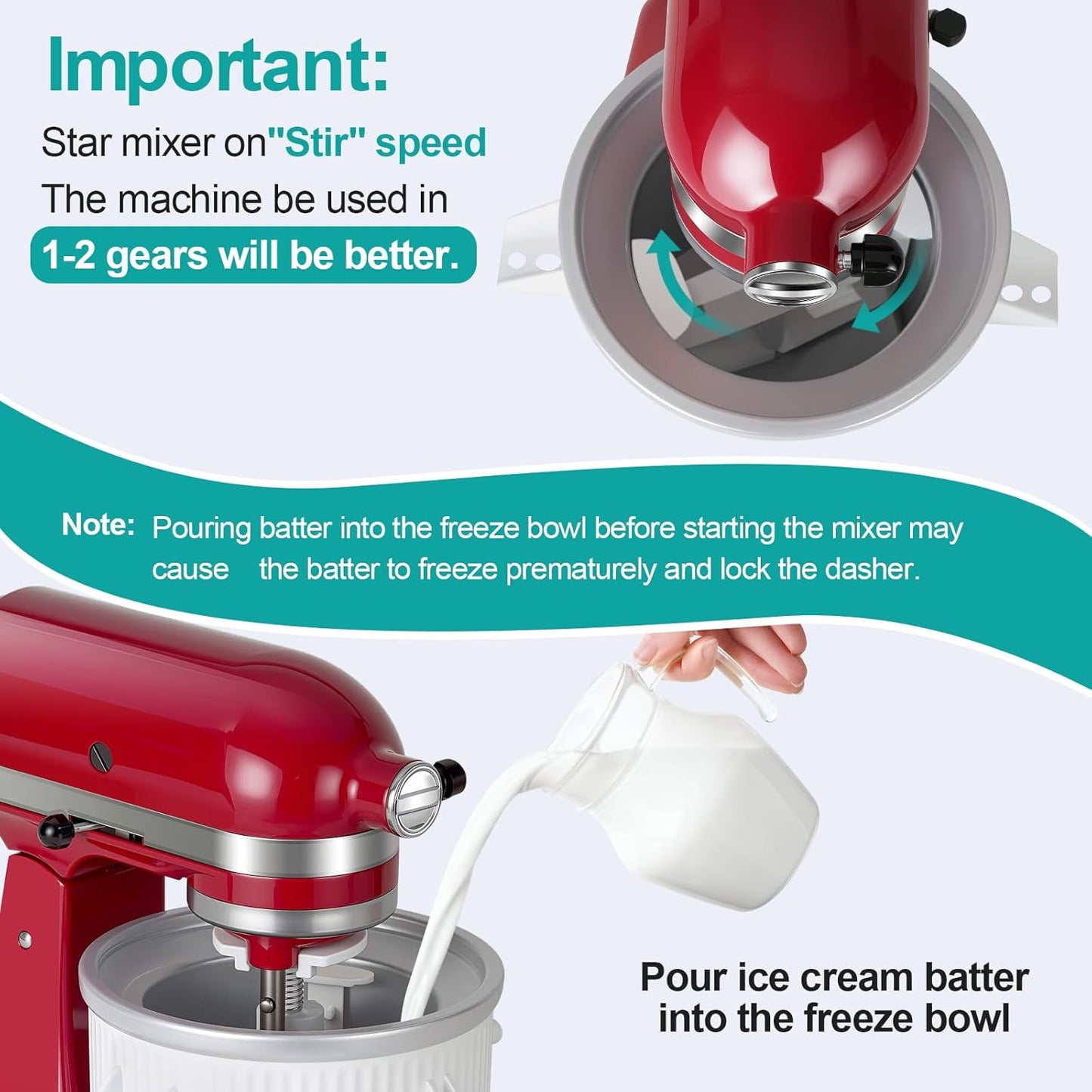 Ice Cream Maker Attachment for KitchenAid Stand Mixer, Ice Cream Bowl Compatible with 4.5Qt and Larger Stand Mixers, Ice Cream & Sorbet Gelato Maker Attachment, 2 Quart, White XTMZ