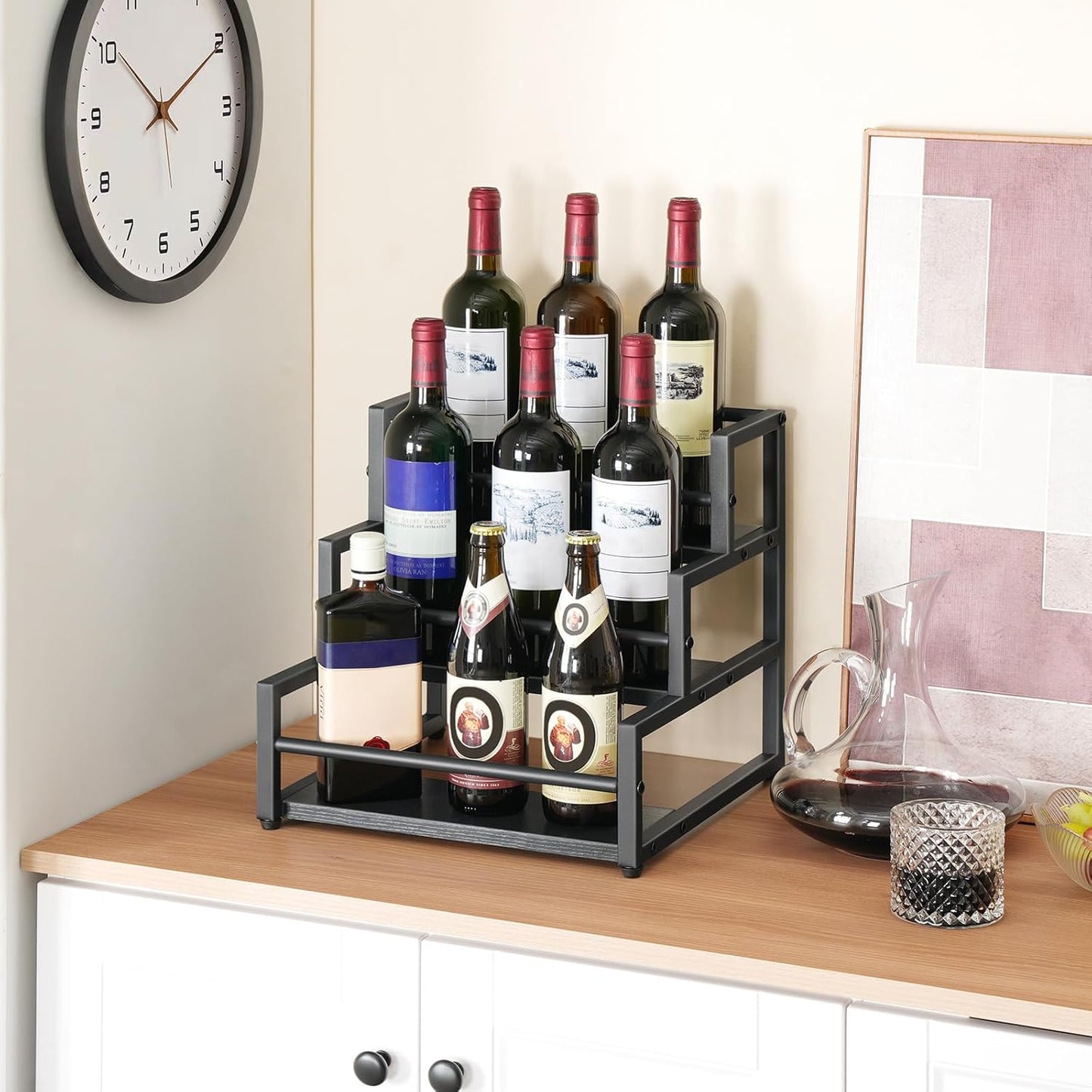 HOOBRO Coffee Syrup Rack Organizer, 3-Tier 12-Bottle Syrup Holder Stand for Coffee Bar, Wine Rack Countertop Storage Rack for Syrup, Wine, for Kitchen Coffee Station, Black BB38JJ01