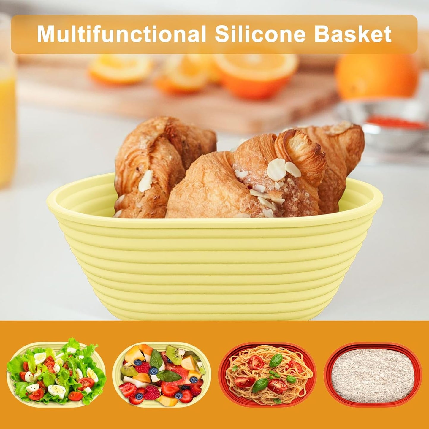 Silicone Banneton, Sourdough Bread Baskets (Set of 6, 6.5 Inch), Oval Proofing Bread Bowls with Starter Kit, Bread Making Baking Supplies