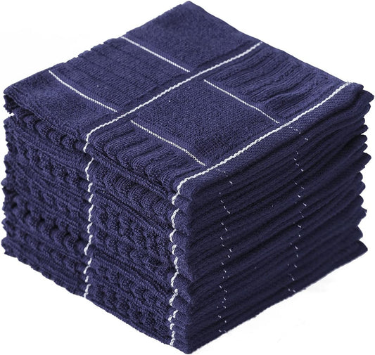 Glynniss Kitchen Dish Cloths for Washing Dishes, Cotton Dish Rags for Drying Cleaning, Pack of 8 Dishcloths (Navy Blue, 12x12 inches)