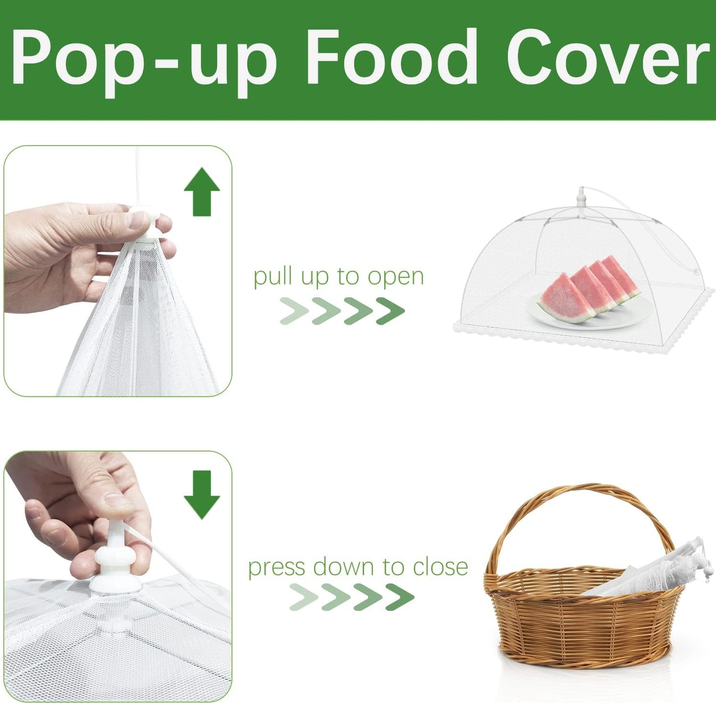 Mesh Food Covers for Outdoors - 7 Pack Upgraded 1 Extra Large 40x24 in & 6 Large 17x17 in Outdoor Party Food Cover Tent Collapsible Picnic Nets Umbrella Screen Pop Up Food Dome for Outside (White)