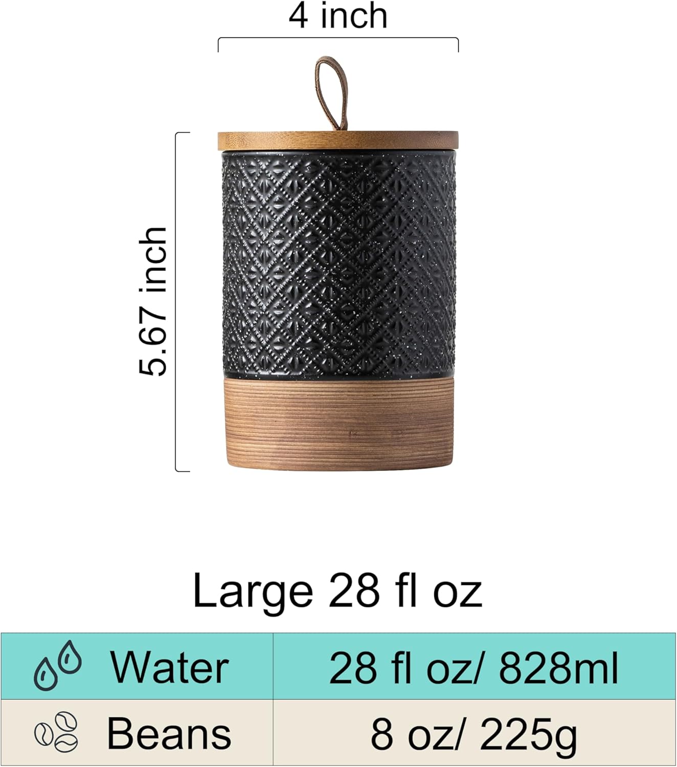 Ceramic Jar with Lid, Airtight Coffee Container, Kitchen Food Storage Jar for Coffee Bean Spice Sugar Cookie, Stackable Decorative Jars for Housewarming Gift, Coffee Bar Decor, Black 28 fl.oz