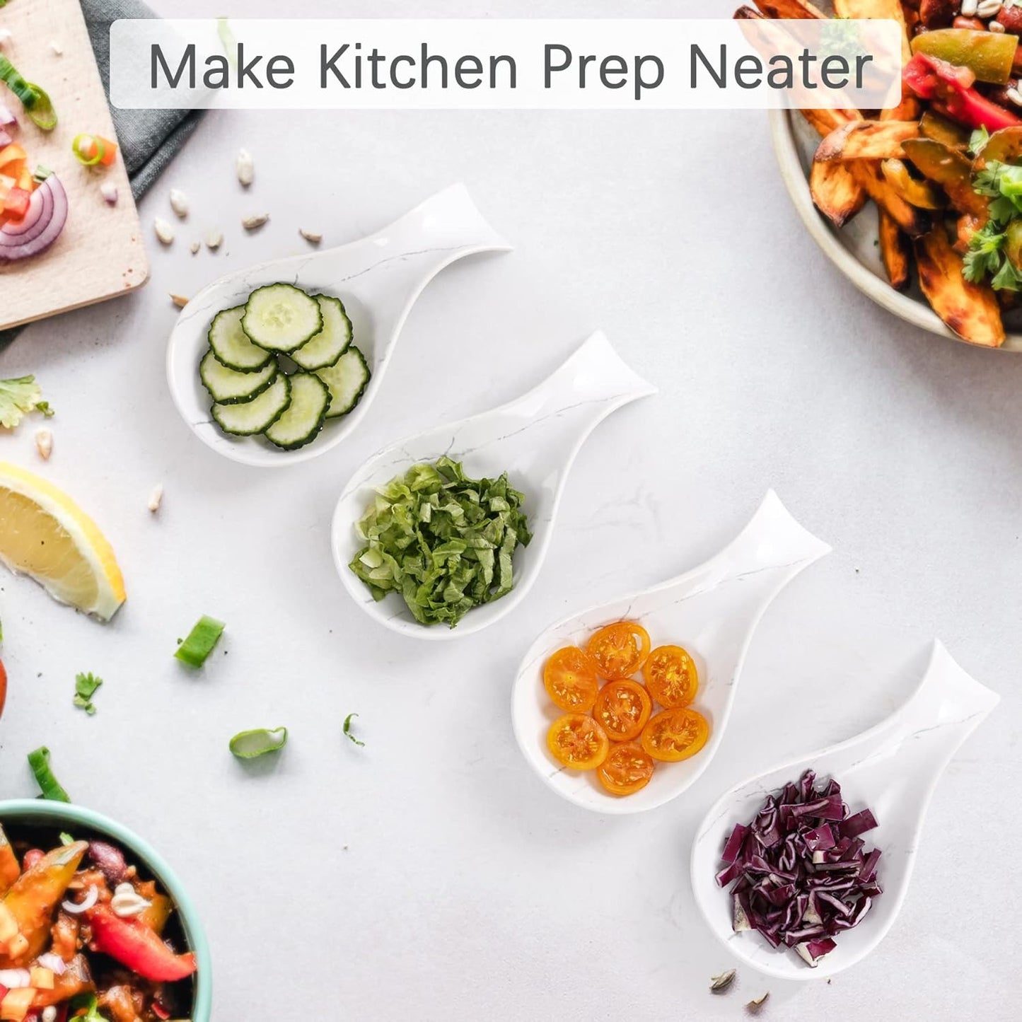 Spoon Rest for Stove Top, Kitchen Spoon Holder, White Marble Spoon Rest for Counter, Ceramic Cooking Utensil Rest for Spatula, Ladle, ANTIS'S HOME