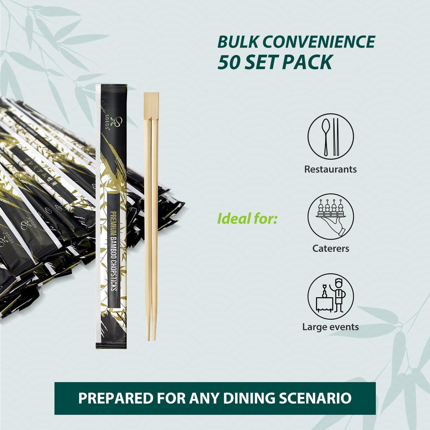 Soeos 500 Disposable Chopsticks Bulk - Natural Wooden Chopsticks & Bamboo Chopstick for Sushi, Takeout, Party - Splinter-Free, Individually Wrapped Single-Use Chopstick (Approx.500 Pairs)