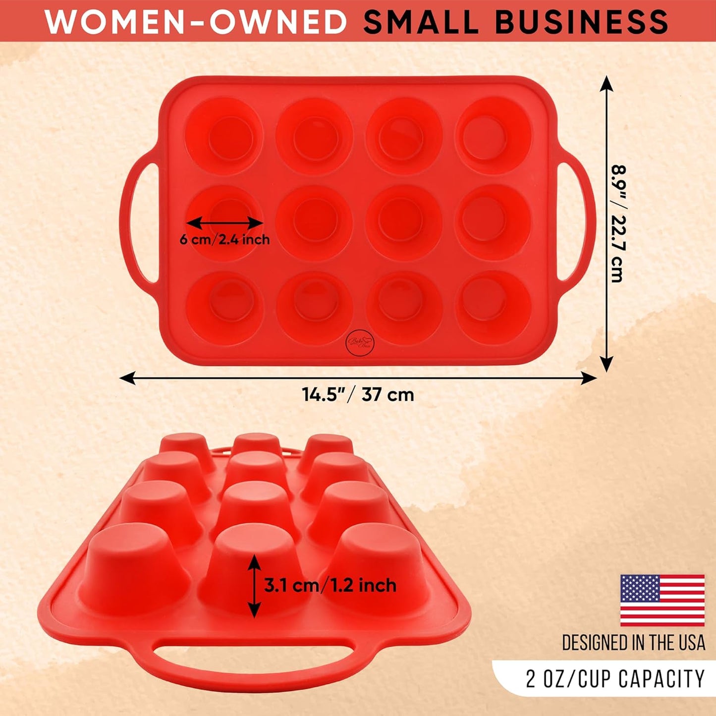 Silicone Muffin Pan With Handles, 12 Cups Cupcake Pan, Silicone Muffin Cups For Baking, Eggs & Cupcakes, Non-Stick Cupcake Molds Dishwasher Safe & BPA Free - Red Color