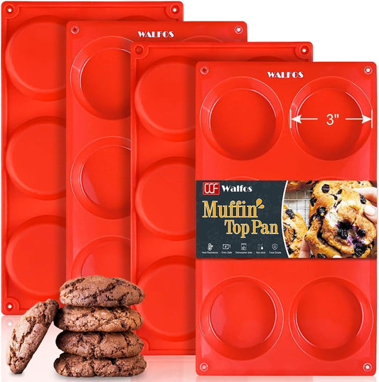 Walfos Silicone Whoopie Pie Baking Pans, Non-Stick Muffin Top Pan Set of 4. Food Grade and BPA Free Silicone,Perfect for Muffin, Eggs, Tarts and More, Dishwasher Safe