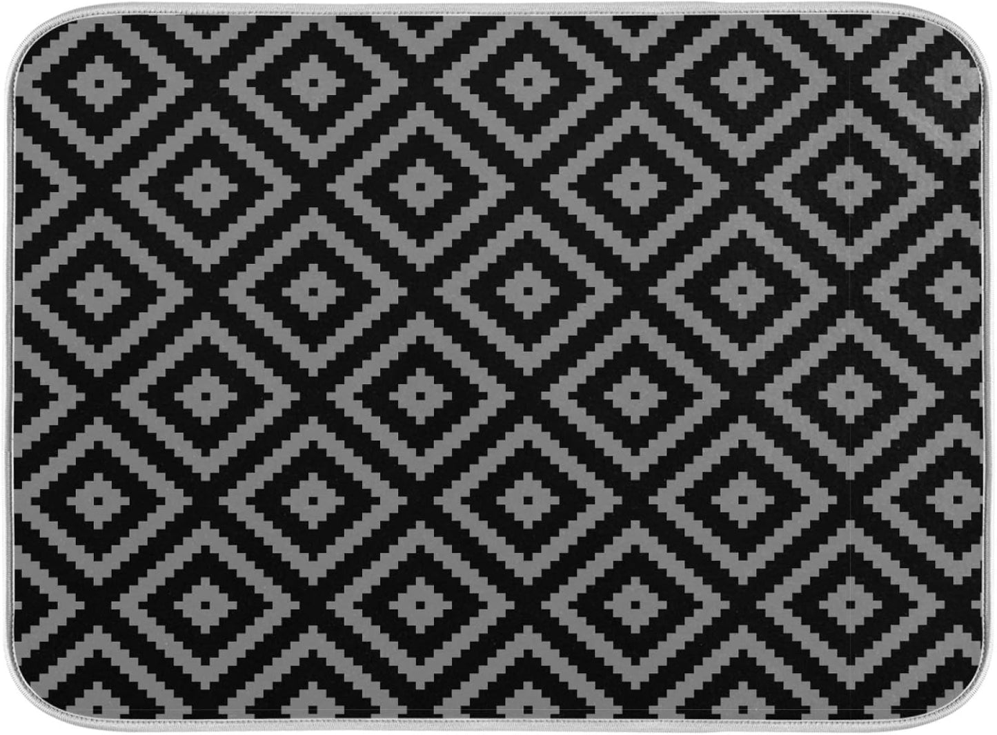 Super Absorbent Dish Drying Mat, Microfiber Fast-Drying Dish Mat, 16" x 18, Kitchen Dish Drying Pad, Black Moroccan Rhombus Plaid