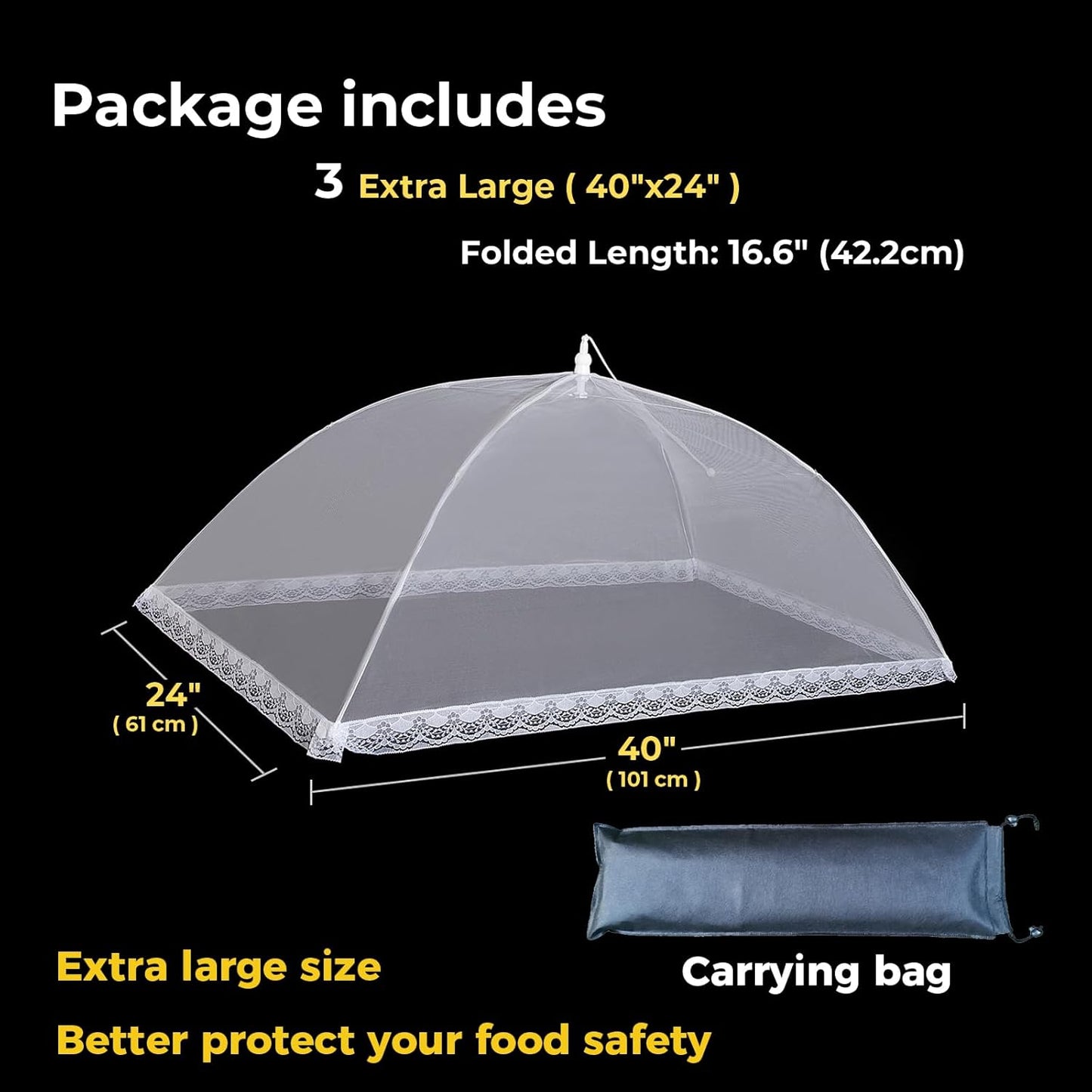 Mesh Food Covers for Outside,3 Extra Large 40"X24" Jumbo Pop-Up Mesh Food Tent Food Cover for Outside BBQ Camping Party Picnic Accessories - Outside Food Covers
