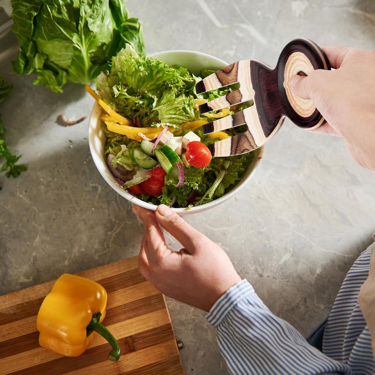 Salad Tongs, Salad Hand, Pakkawood Salad Tongs for Serving, Serving Utensils Set Salad Servers Set Kitchen Cooking Utensil