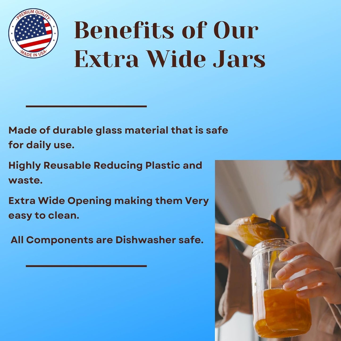 JARMING COLLECTIONS Mason Jars 32 Oz Extra Wide Mouth Glass Jars with Lids - Storage Glass Jars 32 oz with Lids - Quart Container with Lids - Made in the USA (Set of 2)