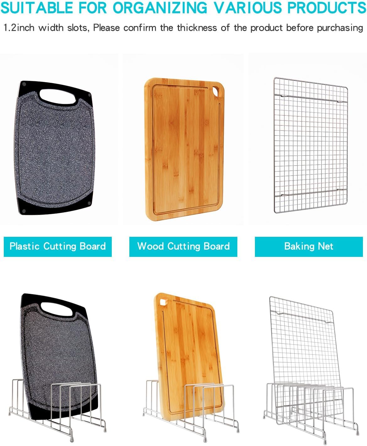 YQh 2 pieces，Kitchen Cabinet Organizer Rack for Cutting Boards, Bakeware, and Pan Storage, Stainless Steel