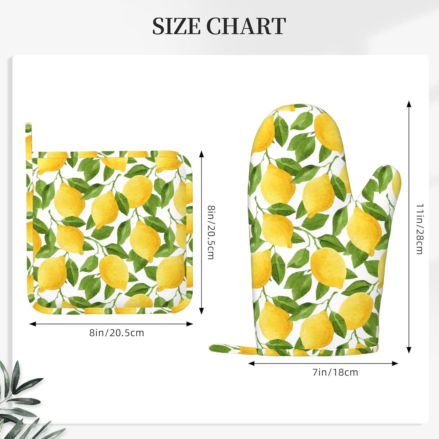 Lemon Oven Mitts and Pot Holders Sets of 4,Resistant Hot Pads with Silicone Non-Slip BBQ Gloves for Kitchen,Cooking,Baking,Grilling