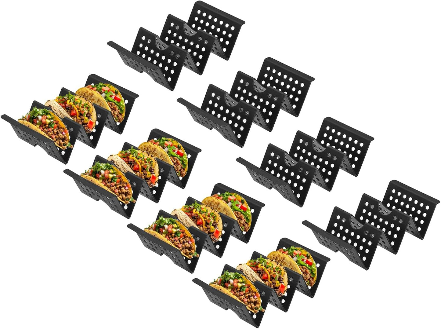 uxcell 8 Pcs Taco Holder Stand, Plastic Taco Plates Hold Up to 3 Tacos, Hollow Carved Taco Shell Holder, Dishwasher Microwave Safe, Black