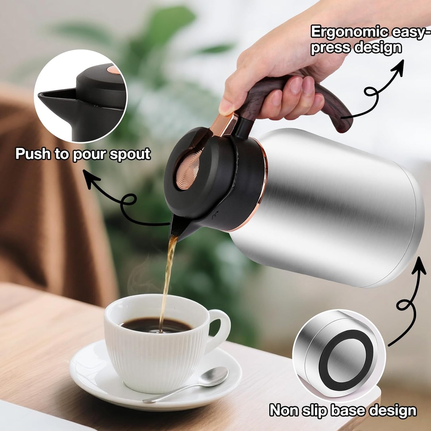 54oz Thermal Coffee Carafe, Stainless Steel Insulated Vacuum Carafe, Carafes for Keeping Hot, for Hot Water, Tea, Cold Drinks (Silver)