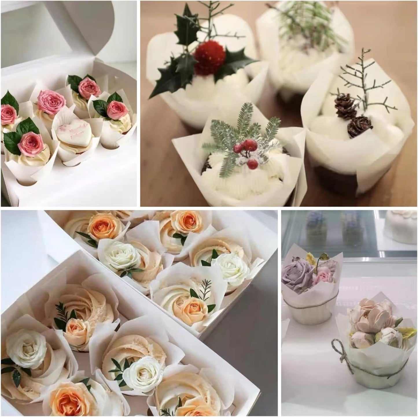 Large size White Tulip Baking Cups 2-1/4"(Base diameter) x 4"(Wall height) Greaseproof paper baking cupcake Muffin liners, Case of 130 pcs