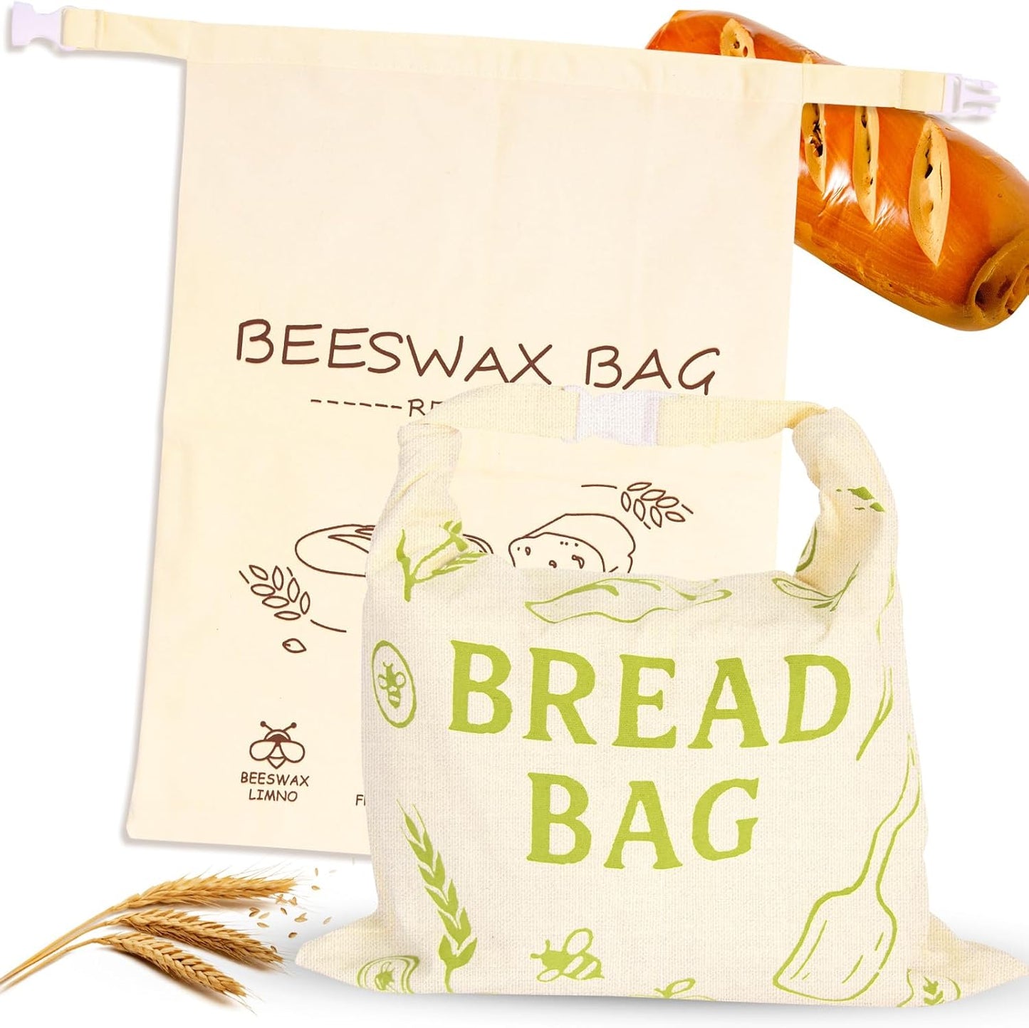 2 Pack Beeswax Bread Bag for Sourdough - Reusable Sourdough Bread Bags, Bread Bags for Homemade, Keep Your Loaf Fresh for Days Extra Large and Easy to Clean Cotton Storage Bag XL 17x13 Inch