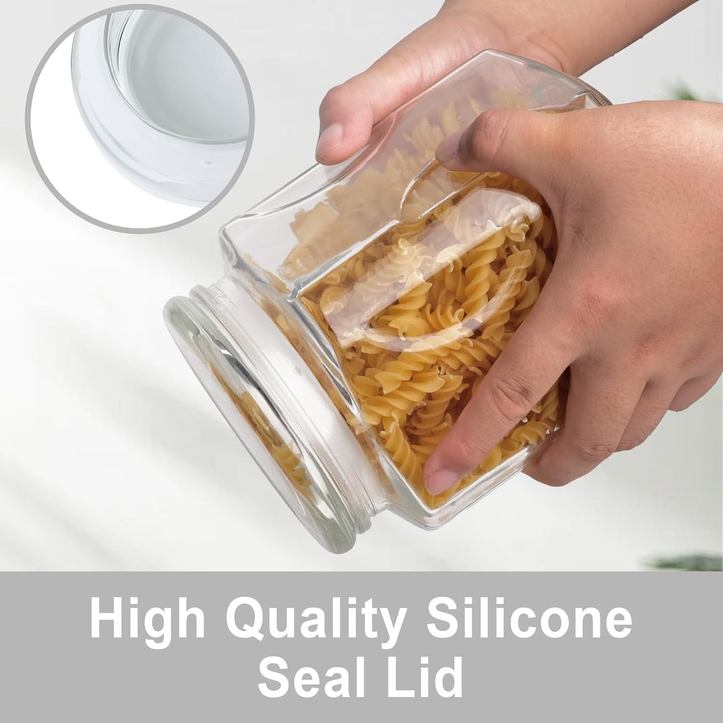 Glass Jars with Lids 64 oz, Airtight Silicone Seal & Non-Slip Design, Large Glass Storage Containers with Lids, Wide-Mouth Storage Containers for Kitchen, Laundry, Pantry & Office, Set of 2