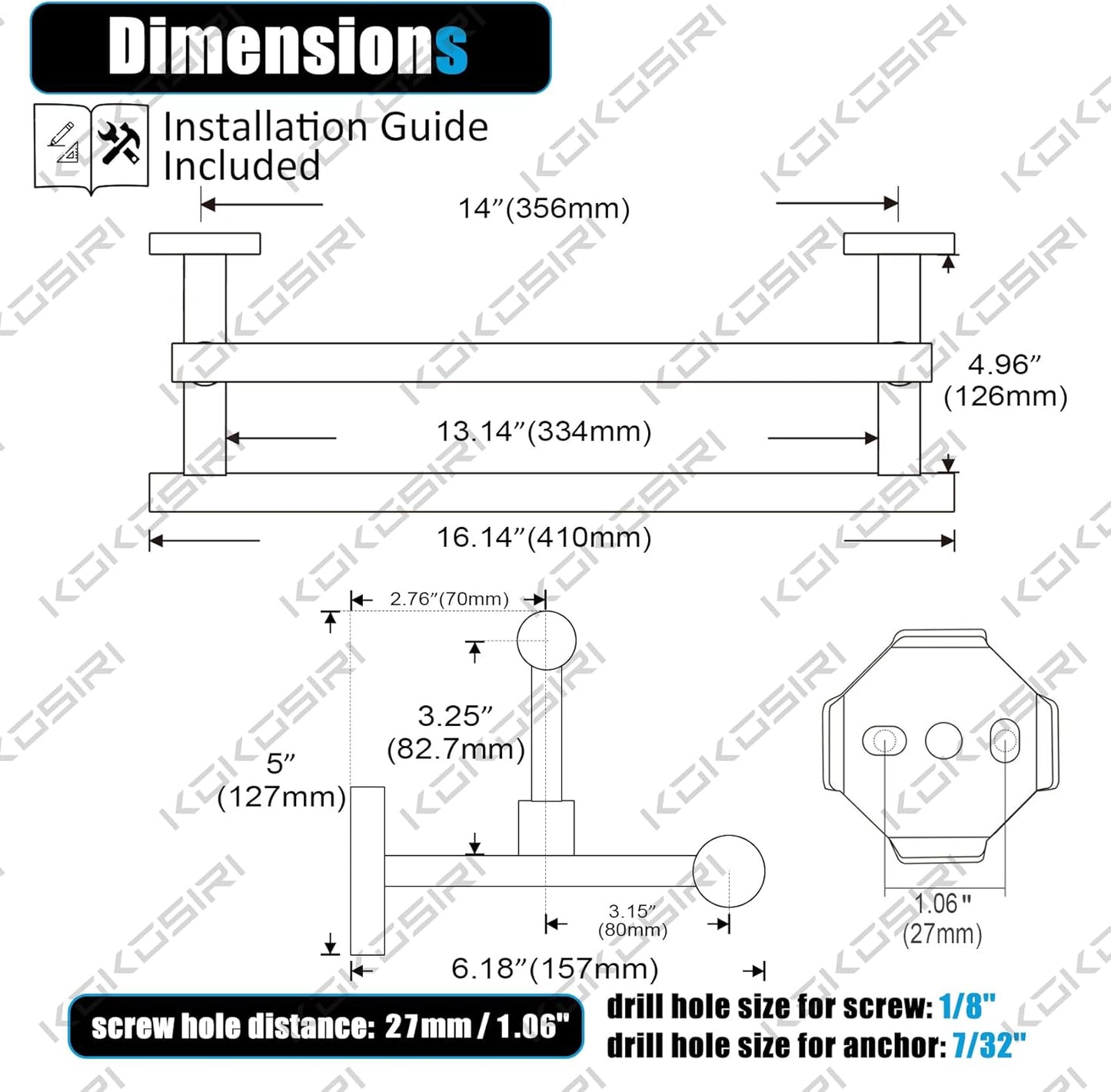 KOKOSIRI Bathroom Towel Bars 16 Inch Towel Rails Matte Black 40CM Hand Towel Holder for Kitchen Garage Wall Stainless Steel B5009BK-L16