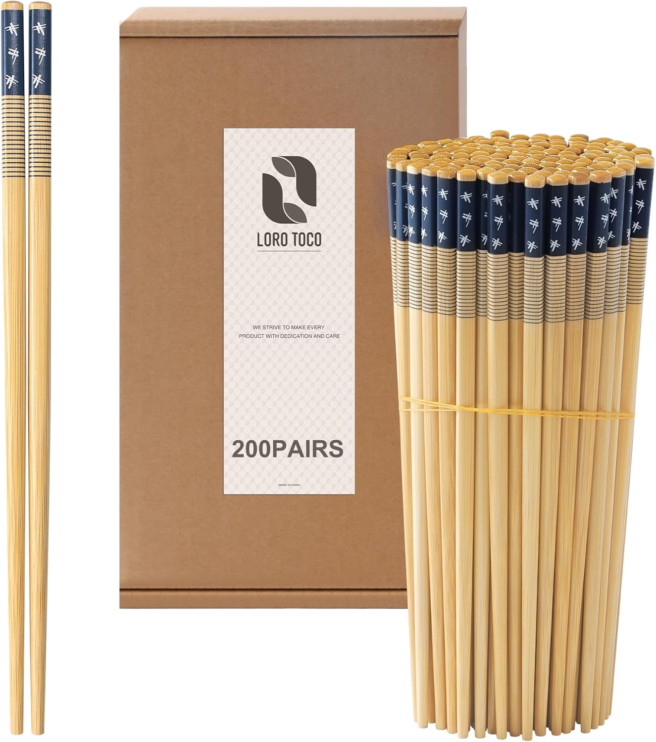200 Pairs Bamboo Chopsticks Reusable | Dishwasher Safe | Durable | Separated | Bulk | Non slip | - （9.45in）