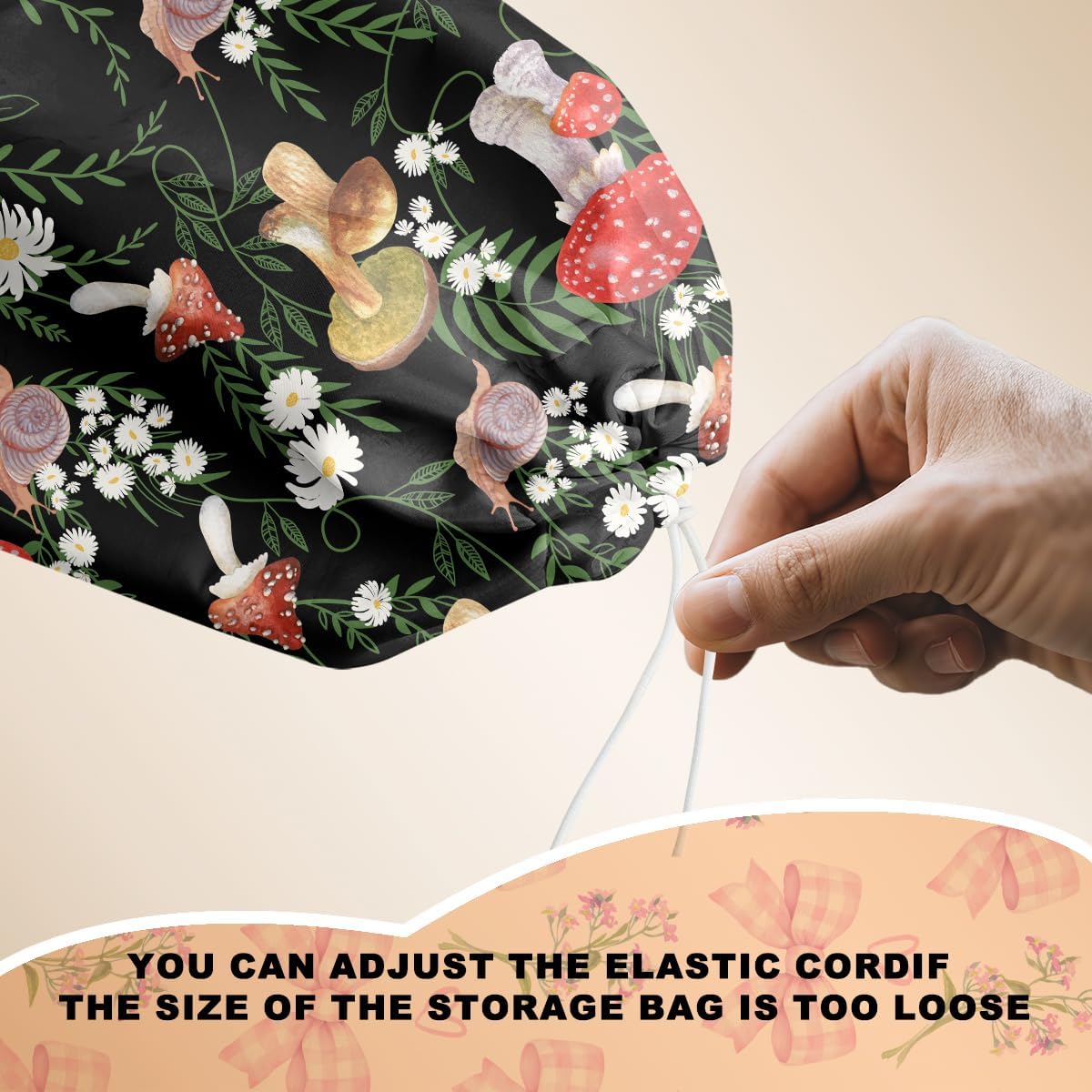 Vibrant Mushroom Plastic Bag Holder for Kitchen Essentials, Snail Floral Grocery Bag Holder for Plastic Bags, Washable Shopping Bags Storage Dispenser for Home Kitchen, Mushroom Gifts for Women