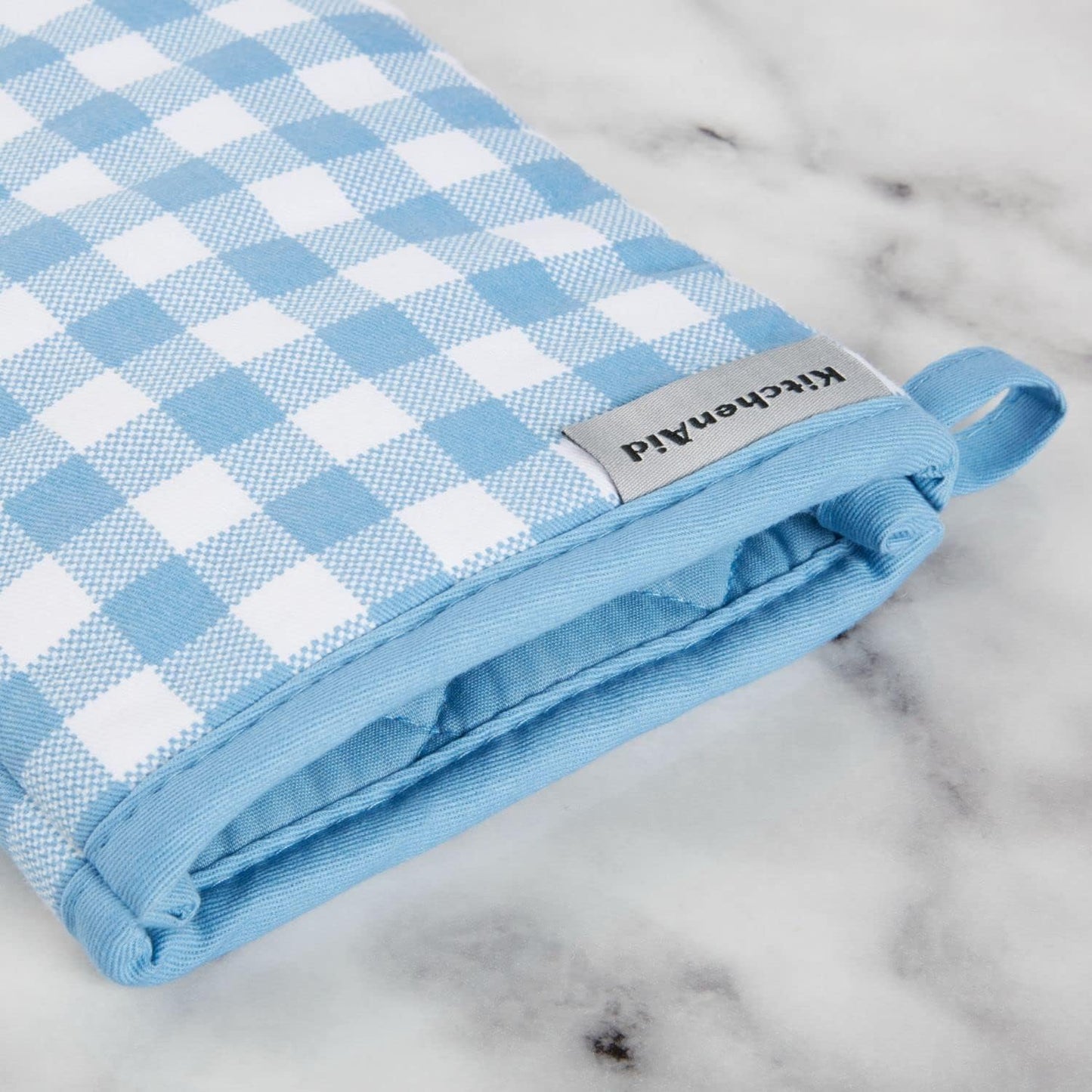KitchenAid Gingham Oven Mitt 2-Pack Set, Blue Velvet, 7"x13"