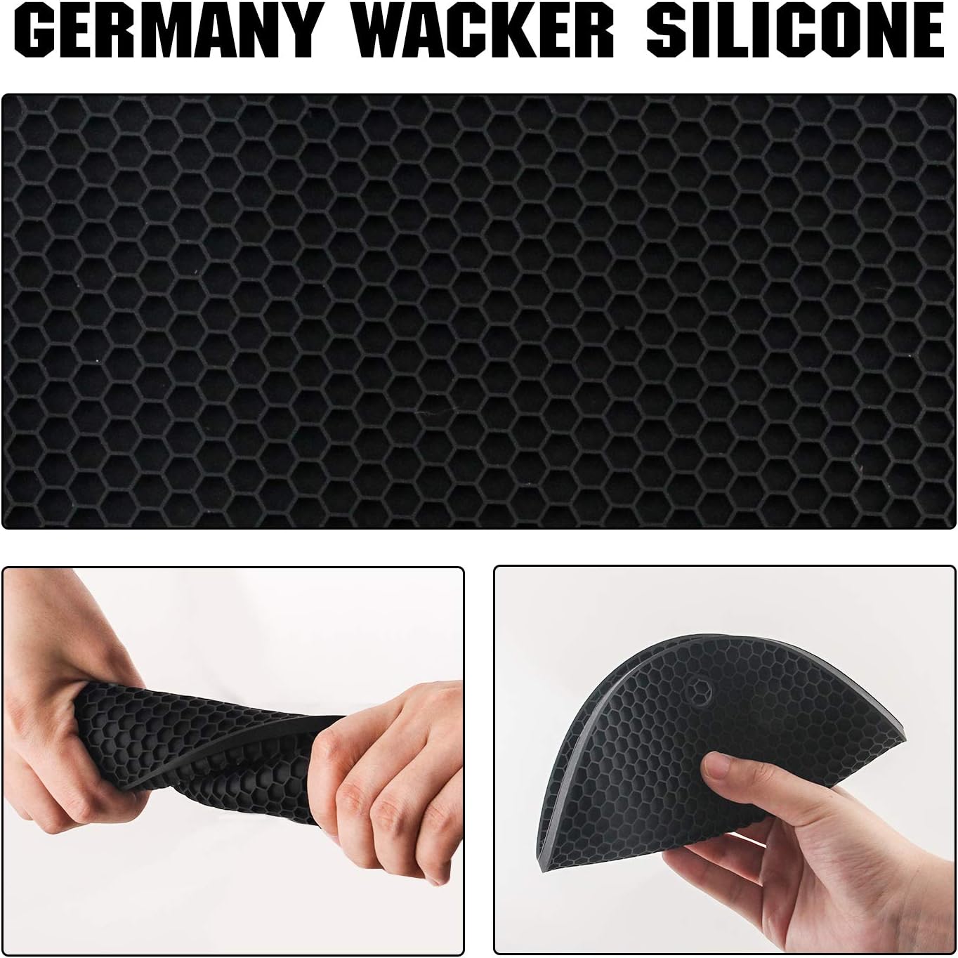 Joyhalo Trivets for Hot Dishes - Hot Pads for Kitchen, Silicone Pot Holders for Hot Pots and Pans, Silicone Mats for Kitchen Countertops, Table, Flexible Easy to Wash and Dry, Black