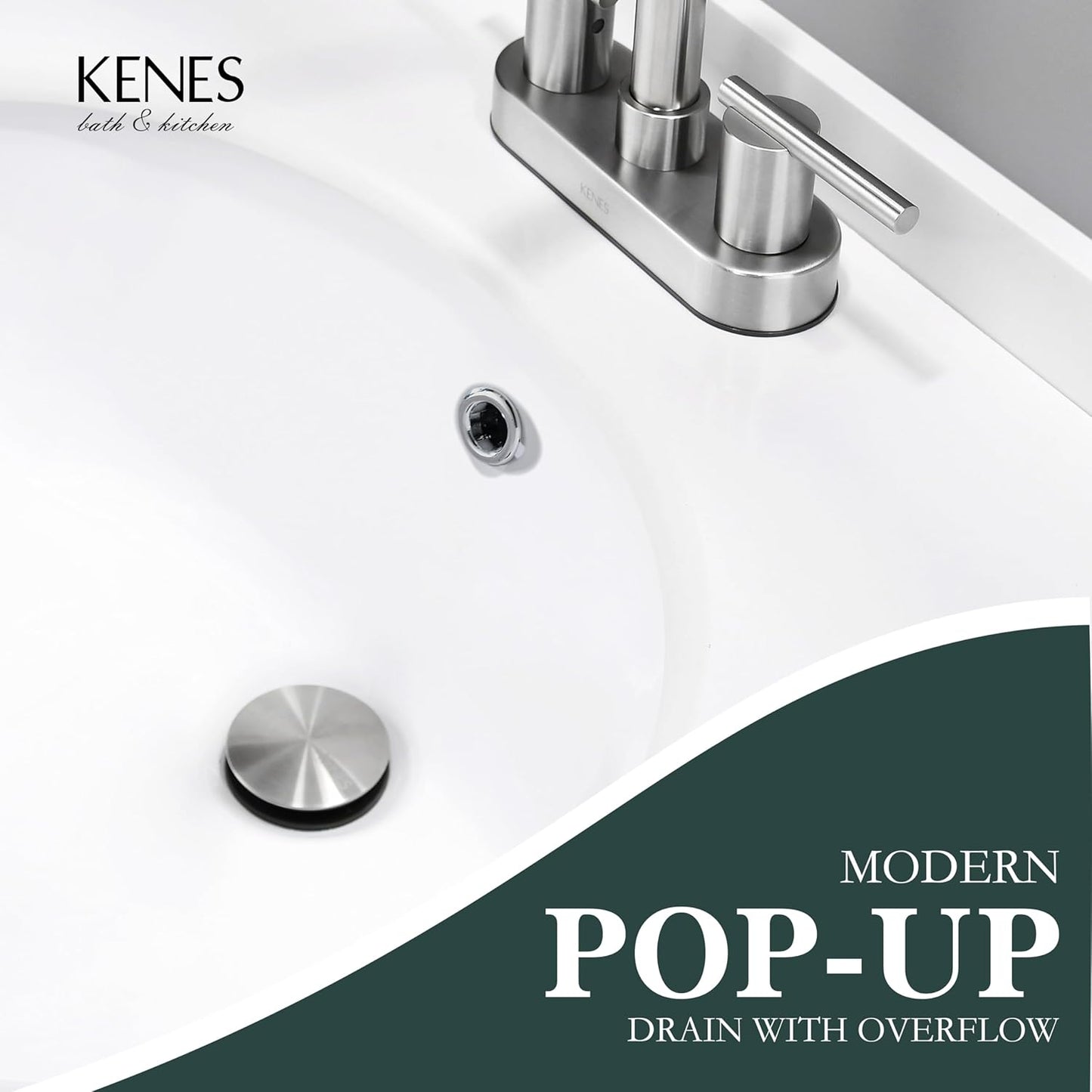 KENES Bathroom Sink Drain Stopper Pop up Sink Drain with Overflow, Brushed Nickel Lavatory Bathroom Vanity Sink Drain Assembly, Built-in Anti-Clogging Strainer