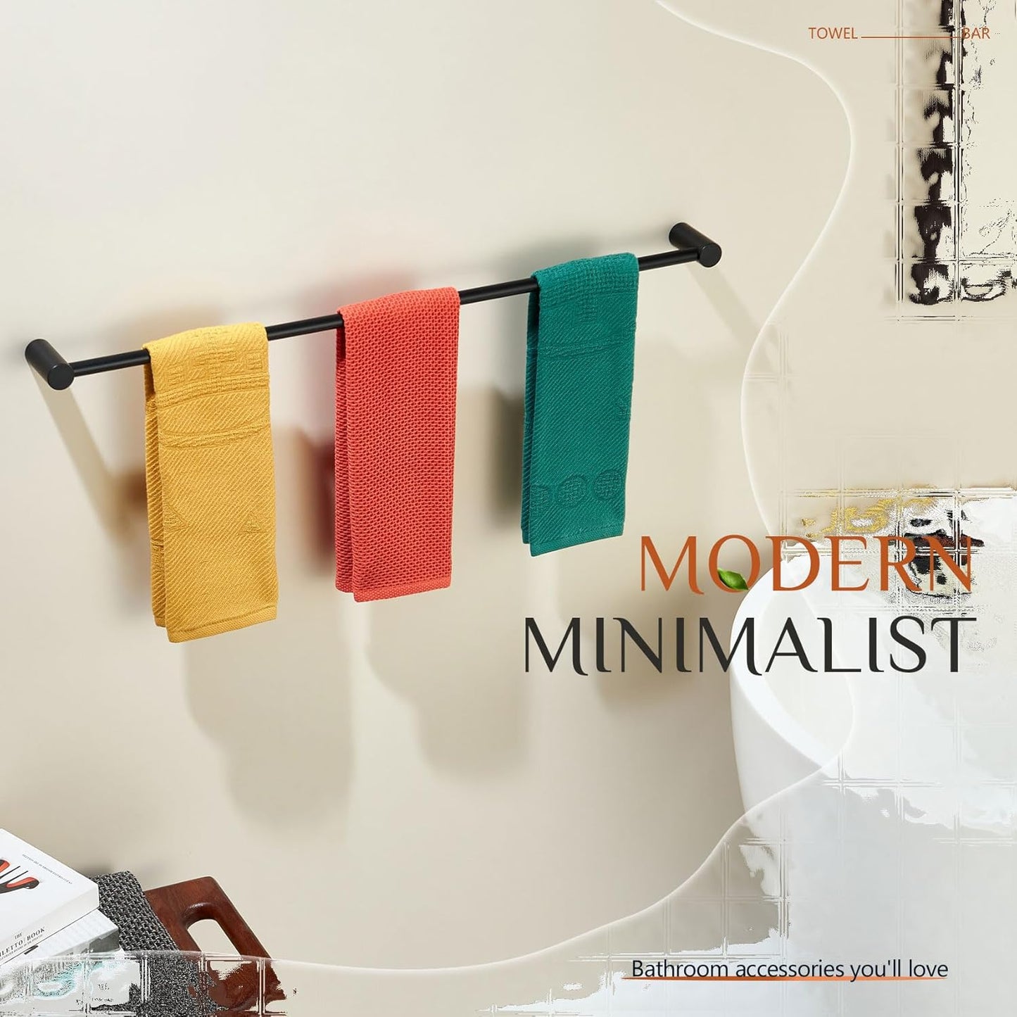 KOKOSIRI Towel Holder Black for Bathroom and Lavatory 36-Inch Towel Bar Single Bath Rack Wall Mounted Stainless Steel Bathroom Hardware, B4007BK-L36