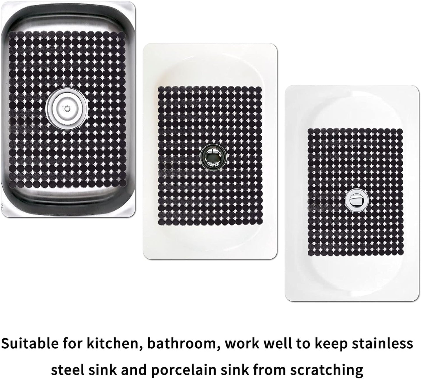 Qulable 2Pack Kitchen Sink Mat for Stainless Steel/Ceramic Sinks, PVC Eco-friendly Protectors for Bottom of Kitchen Sink, Adjustable, Fast Draining, Dots Design, 11.8x15.7 (Black)