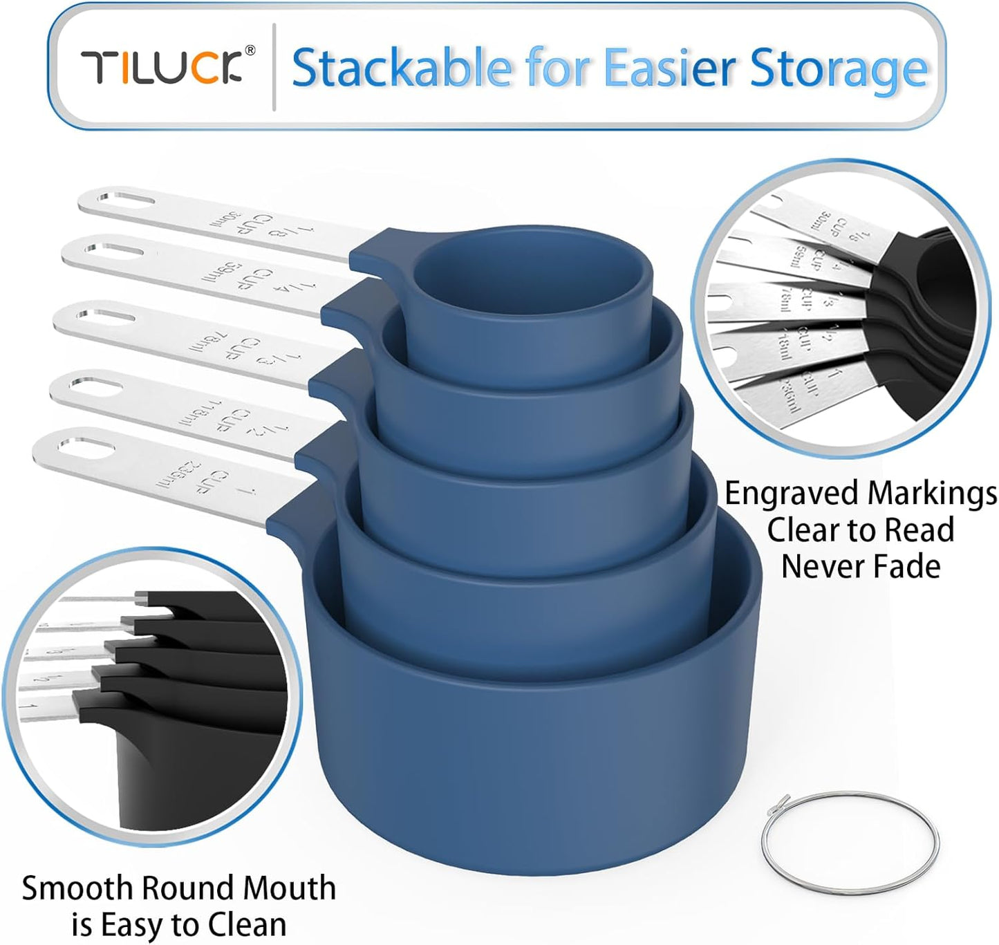 TILUCK Measuring Cups & Spoons Set, Stackable Cups and Spoons, Nesting Measure Cups with Stainless Steel Handle, Kitchen Gadgets for Cooking & Baking (Blue)