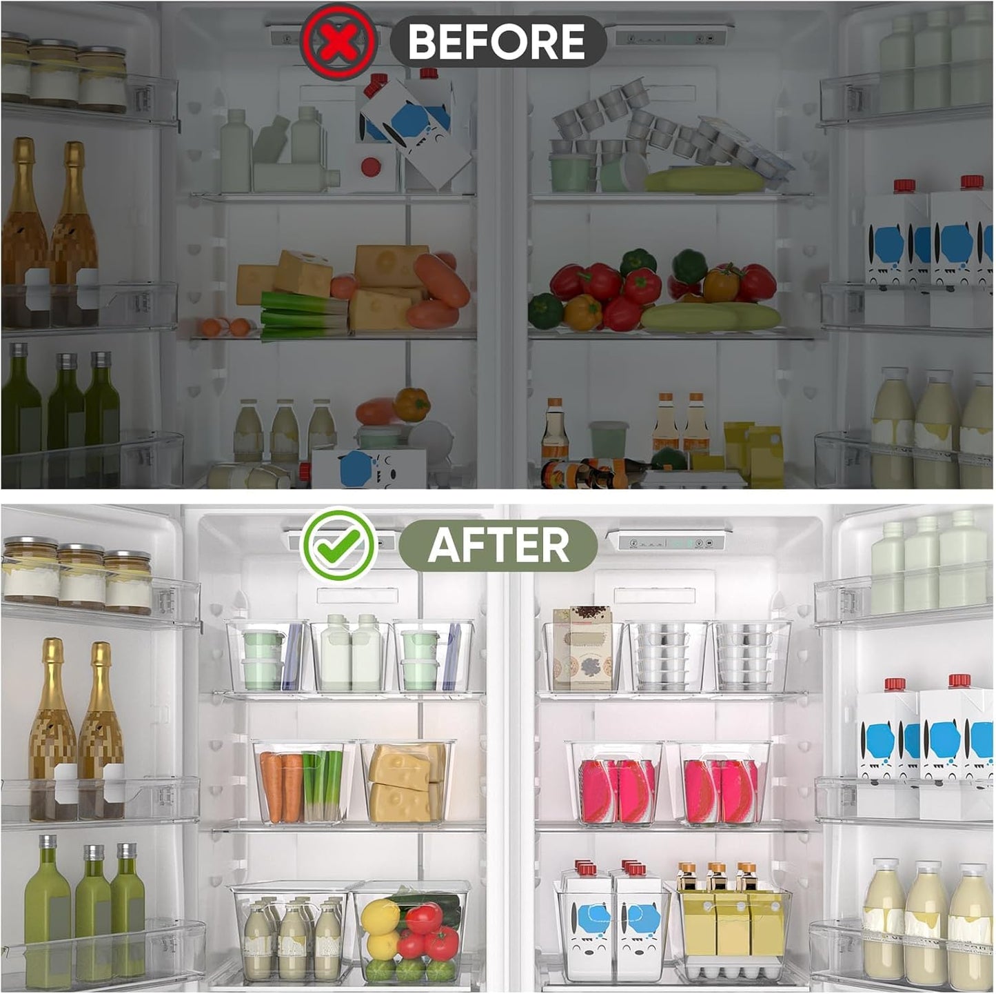 BALEINE Clear Stackable Storage Bins with Lids, Plastic Containers with Handle for Pantry Organizers and Storage, Plastic Bins for Fridge, Kitchen, Bathroom, Cabinet (10x6x5, 4PK)