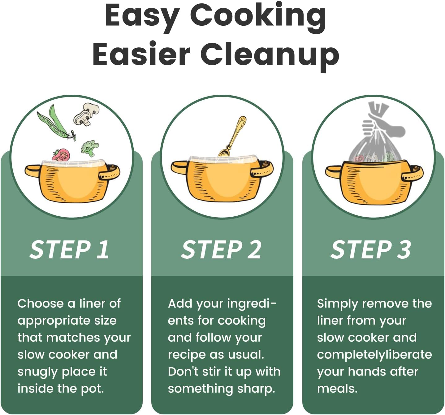 KOOC Slow Cooker Liners 11"x17" 20 count Middle Size Disposable Plastic Bags Pot Liners Cooking Bags Fit 3 qt to 4 qt Pot BPA Free