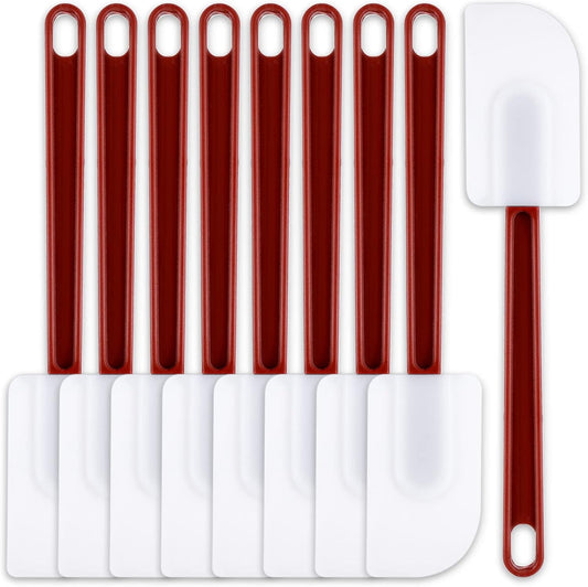 Dandat 9 Pcs Silicone Rubber Spatula, Commercial Spatula 500 Fahrenheit Heat Resistant, Non Stick Heavy Duty Scraper for Kitchen Cook Mix Fry Spread Bake, Dishwasher Safe(Deep Red and White,10 Inch)