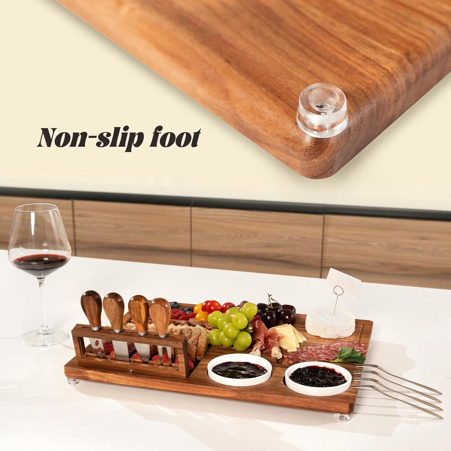 eleganlife Charcuterie Boards Set with Knives, Acacia Cheese Board Large, Charcuterie Platters with Compartments, Serving Boards Gifts for Wedding, Birthday and Housewarming Party