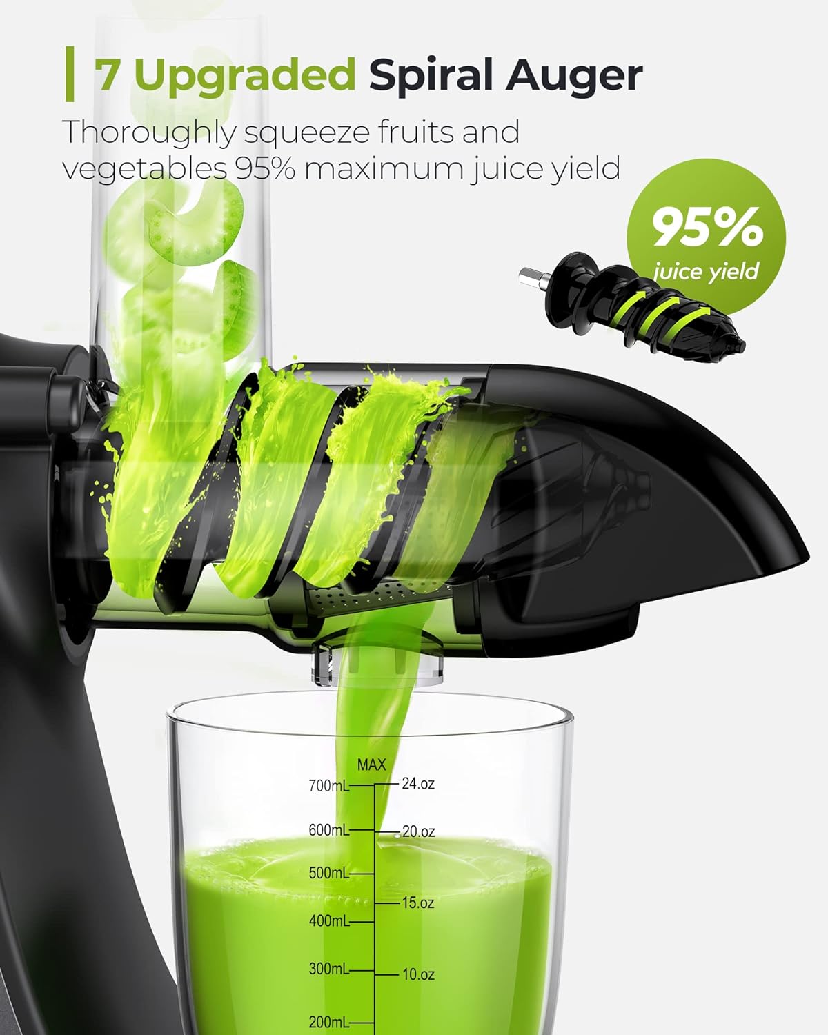 Jocuu Slow Masticating Juicer with 2-Speed Modes - Cold Press Juicer Machine - Quiet Motor & Reverse Function - Easy to Clean Juicer Extractor - Juice Recipes for Fruits & Vegetables (Black)