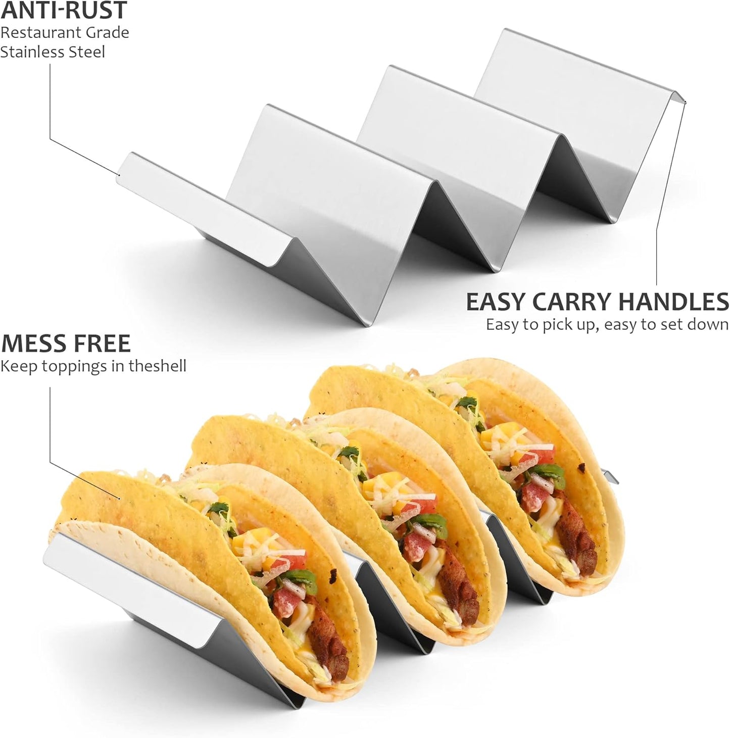 Smithcraft Stainless Steel Taco Holder Set - Stand with Handle, Holds Up to 3 Tacos Each